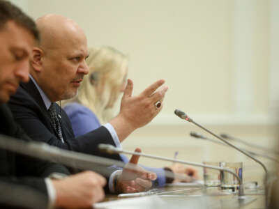 Karim Ahmad Khan, the Prosecutor of the International Criminal Court, visits Kyiv and territories which were occupied by Russia in Ukraine, April 14, 2022.