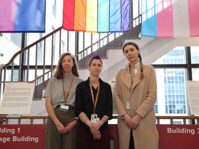 From left, Ariel Beccia, an instructor at the LGBTQ Health Center of Excellence at the Harvard T.H. Chan School of Public Health, Julia Marcus, associate professor at Harvard Medical School and with the LGBTQ Health Center of Excellence, and Brittany Charlton, associate professor and founding director of the LGBTQ Health Center of Excellence at the Harvard T.H. Chan School of Public Health, all had their NIH funding terminated.